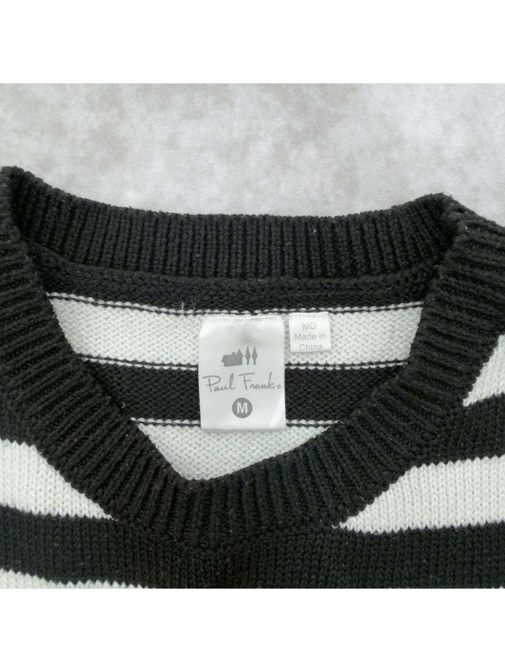 90s Paul Frank Julius Monkey Black White Striped Knit Sweater Vest Size M Y2K - Picture 3 of 7
